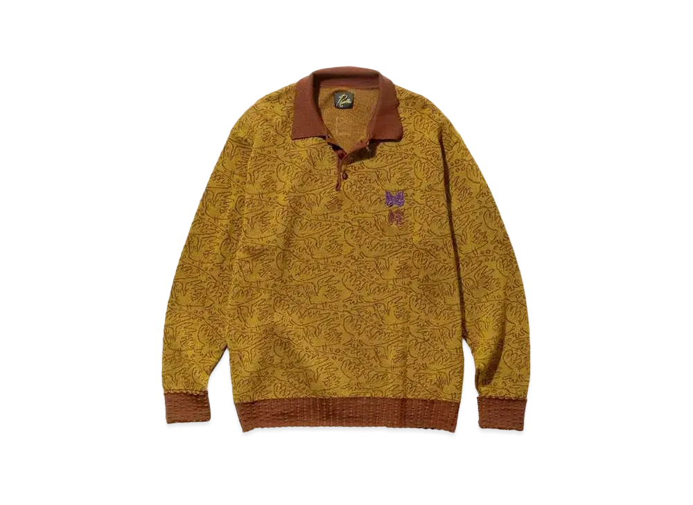 ニードルズ x サスクワァッチファブリックス ポロ セーター - オリーブ ブランチ "イエロー"