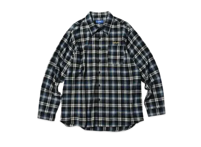 LFYT SCRIPT LOGO PLAID FLANNEL SHIRT "BLUE"