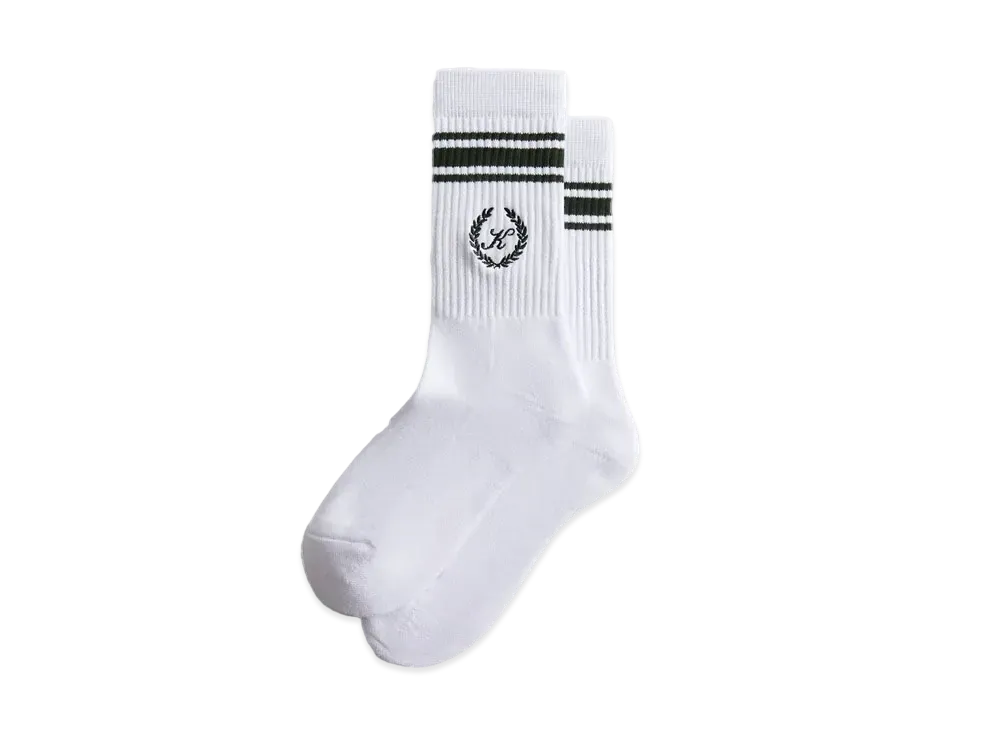 Kith Striped Script Laurel Logo Sock "White"