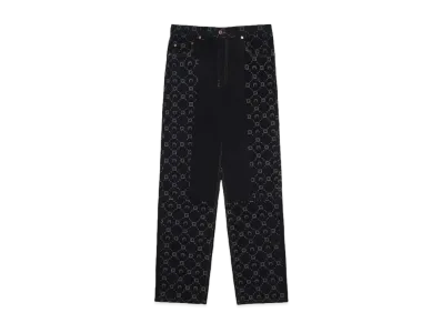 Marine Serre REGENERATED DENIM SLIM FIT PANTS "BLACK"