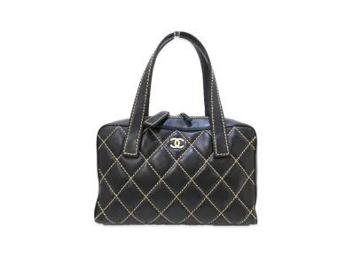 CHANEL Wild Stitch Coco Mark Hand Bag Calfskin "Black/Gold"