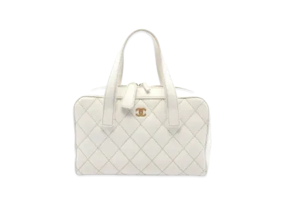 CHANEL Wild Stitch Coco Mark Hand Bag Calfskin "White/Gold"