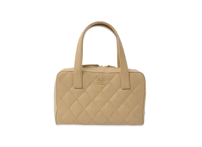 CHANEL Wild Stitch Coco Mark Hand Bag Calfskin "Beige/Gold"