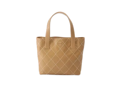 CHANEL Wild Stitch Coco Mark Hand Bag Calfskin "Beige/Gold"