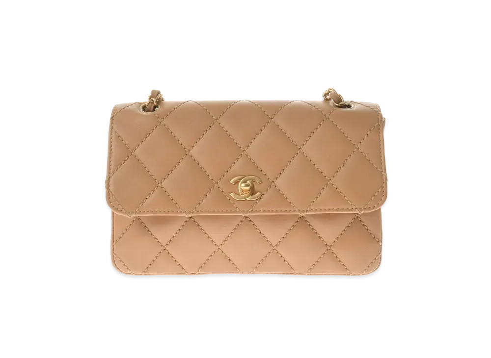 CHANEL Wild Stitch Coco Mark Flap Chain Shoulder Calfskin "Beige/Gold"