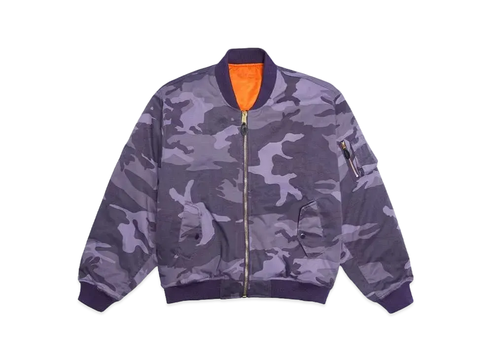  EVANGELION x F.M.C.D.  DOUBLE  FACE  PADDED  BOMBER  JACKET VINT AGE  WASH "PUPLE CAMO"
