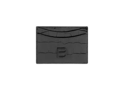 BALENCIAGA Hourglass Card Holder Shiny Crocodile Embossed Calfskin "Black"