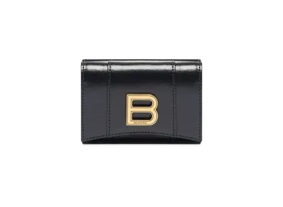 BALENCIAGA Hourglass Mini Wallet Shiny Box Calfskin "Black"