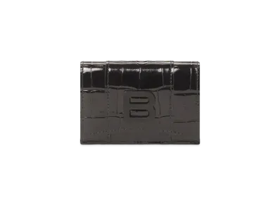 BALENCIAGA Hourglass Mini Wallet Shiny Crocodile Embossed Calfskin "Black"