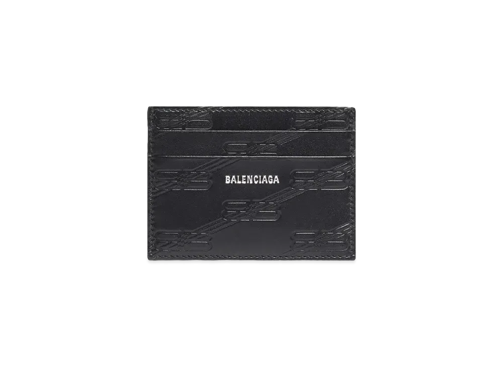 BALENCIAGA Card Case Embossed BB Monogram Box Calfskin "Black"