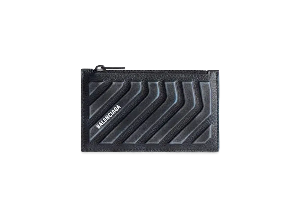 BALENCIAGA Car Long Coin and Card Holder Dirty Effect on Grained Calfskin "Black"