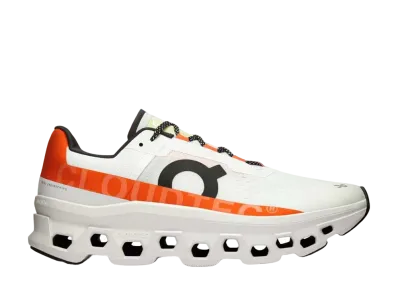 On Cloudmonster "Undyed White/Flame"