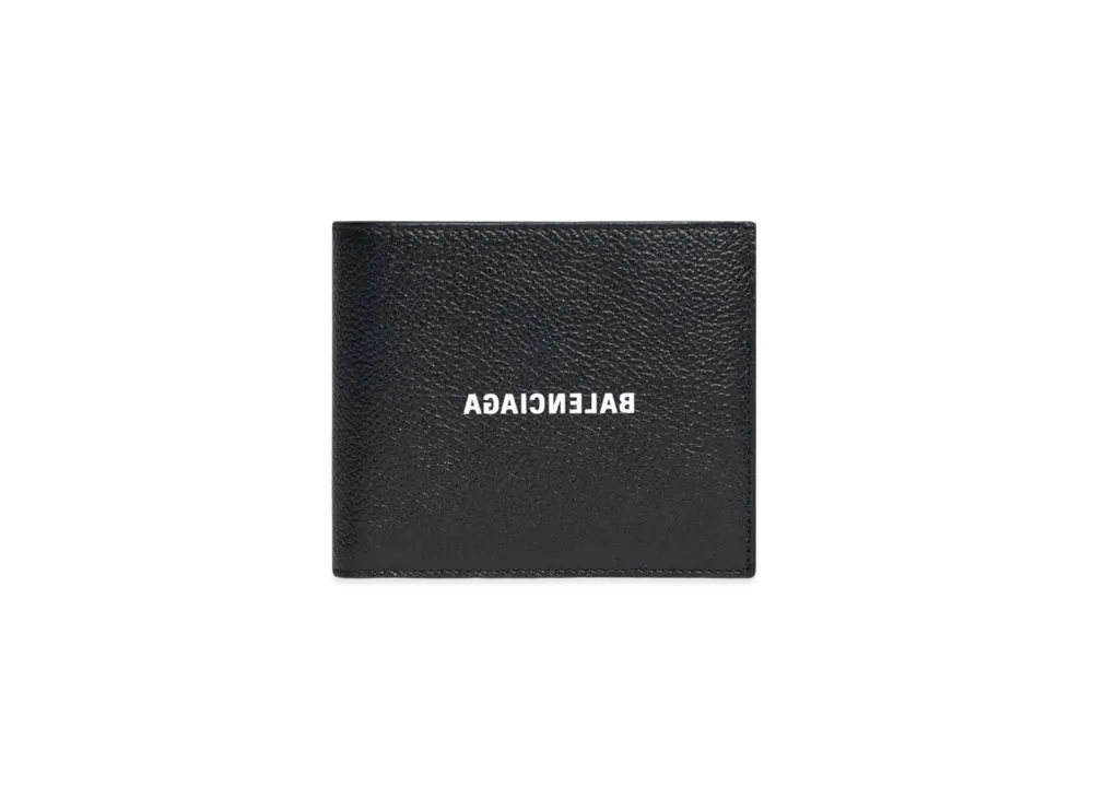 BALENCIAGA Cash Square Folded Coin Wallet Grained Calfskin "Black"