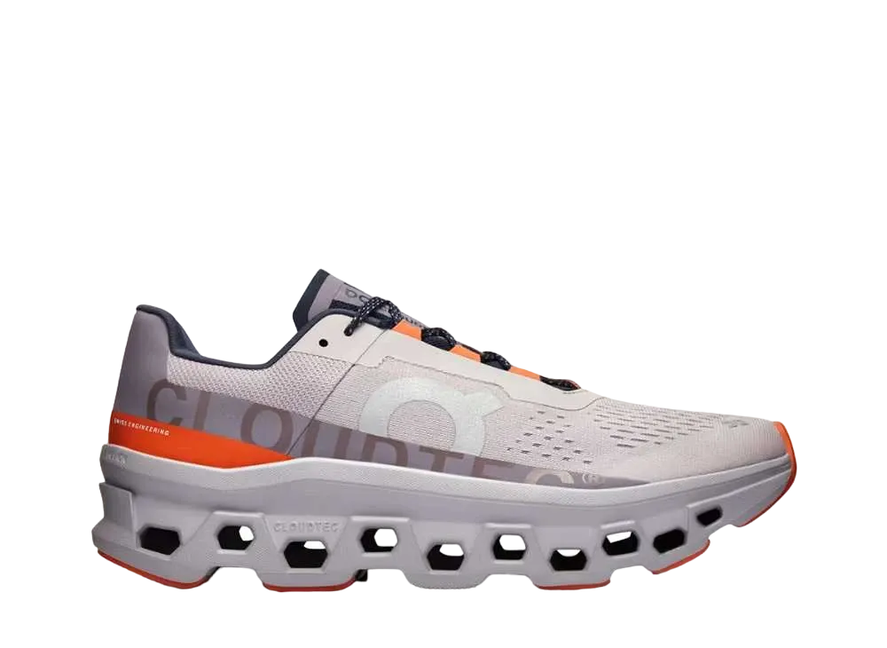 On Women's Cloudmonster "Undyed White/Flame"