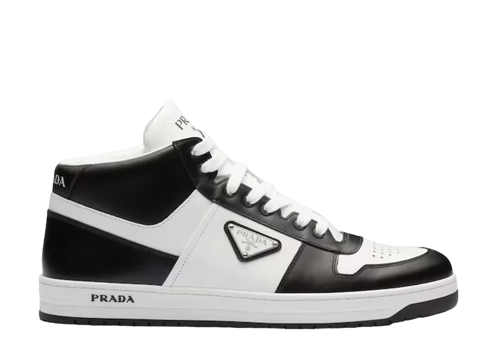 プラダ ダウンタウン レザー ハイトップスニーカー "ホワイト/ブラック"