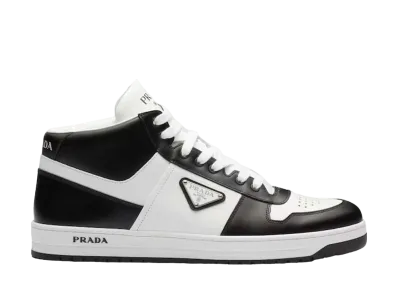 PRADA Downtown Leather High Top Sneakers "White/Black"