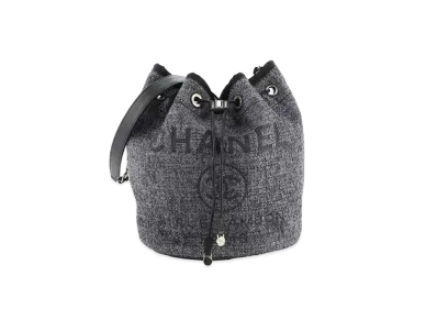 CHANEL Deauville Drawstring Bag Chain Shoulder 21 Canvas "Gray/Gold"