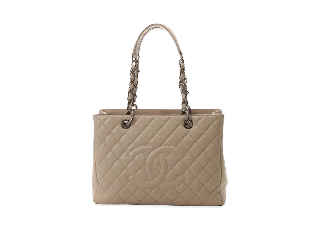 CHANEL GST Matelasse Chain Tote Bag Caviarskin "Beige/Silver"