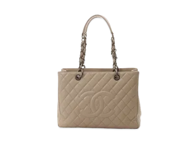 CHANEL GST Matelasse Chain Tote Bag Caviarskin "Beige/Silver"