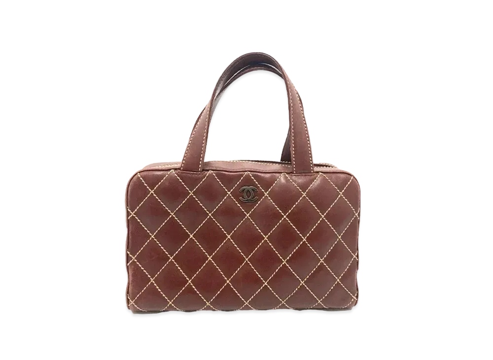 CHANEL Wild Stitch Coco Mark Hand Bag Calfskin "Brown/Silver"