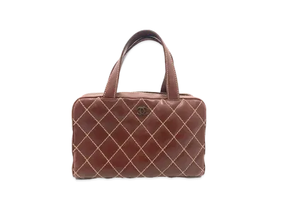 CHANEL Wild Stitch Coco Mark Hand Bag Calfskin "Brown/Silver"