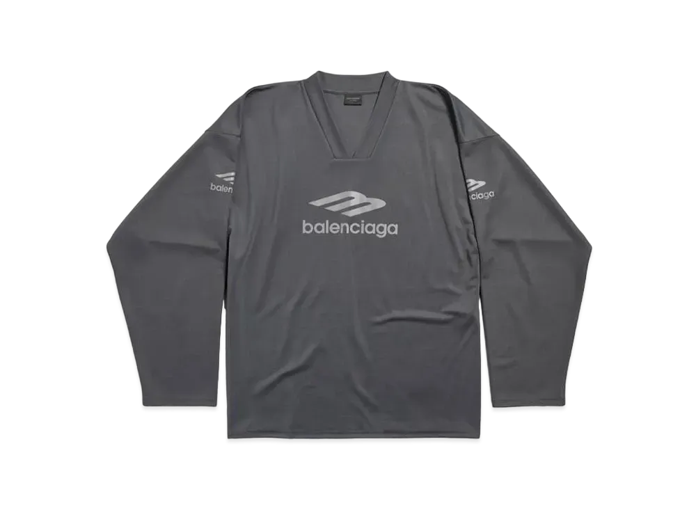 BALENCIAGA Men's 3B Sports Icon Ski Long Sleeve T-Shirt Large Fit Shiny Jersey "Dark Grey"