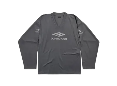 BALENCIAGA Men's 3B Sports Icon Ski Long Sleeve T-Shirt Large Fit Shiny Jersey "Dark Grey"