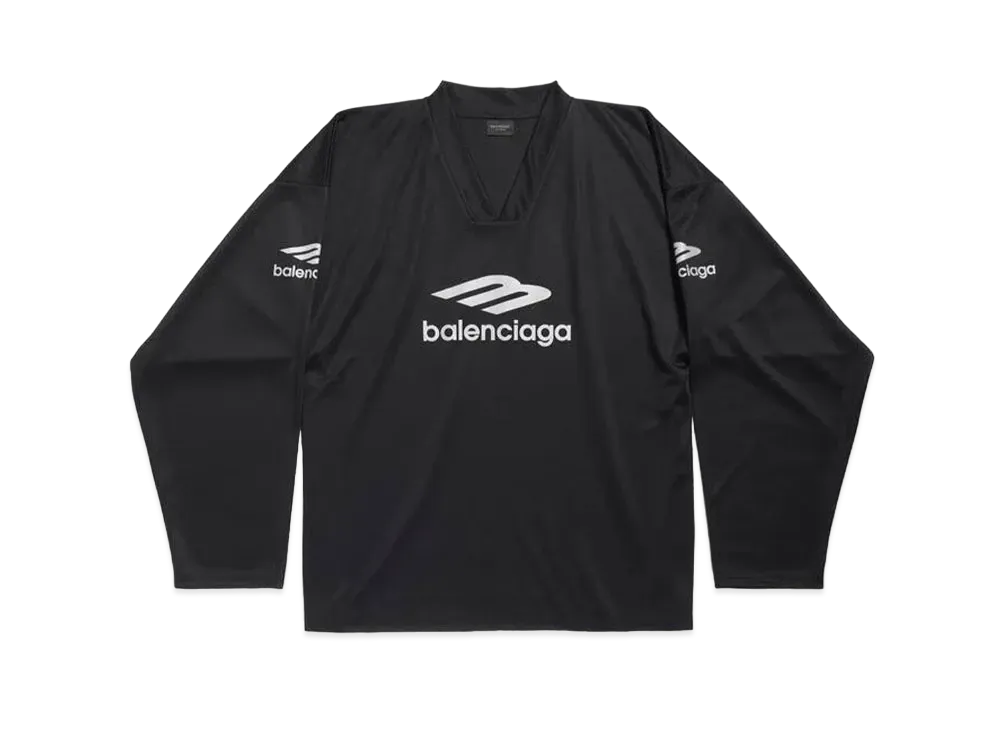 BALENCIAGA Men's 3B Sports Icon Ski Long Sleeve T-Shirt Large Fit Shiny Jersey "Black"