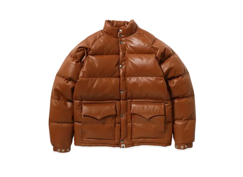 A BATHING APE Leather Classic Down Jacket "Brown"
