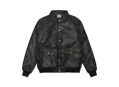 9090 Tagging Logo Vintage Leather Jacket "Black"