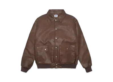 9090 Tagging Logo Vintage Leather Jacket "Brown"