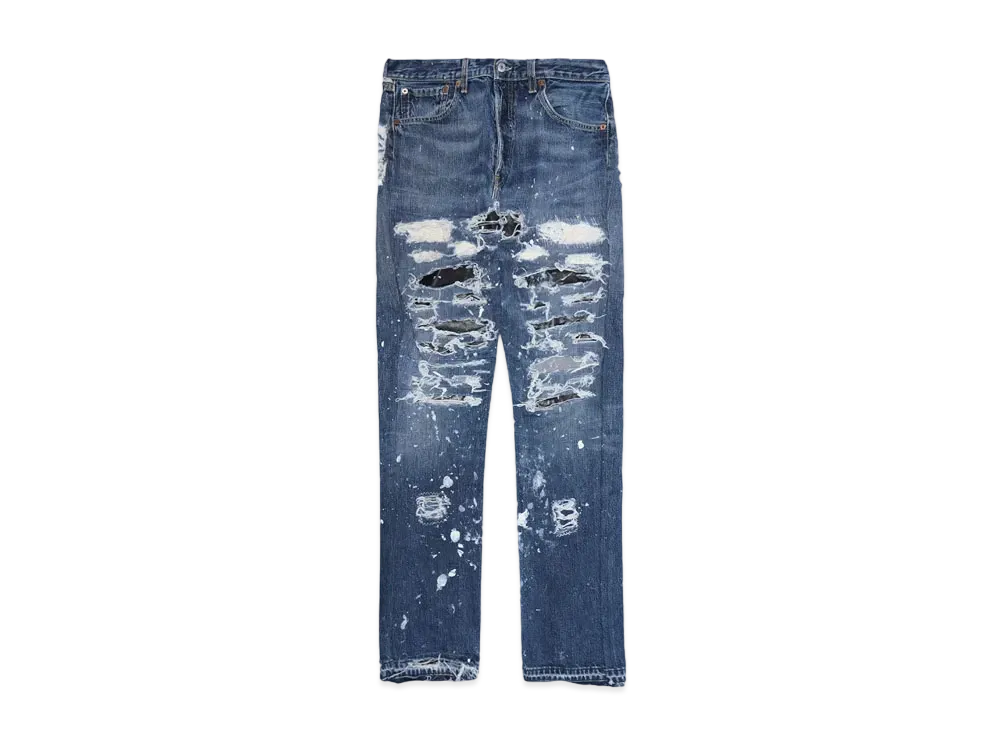 INNOCENCE NYC DESTROY LEATHER DENIM PANTS 34inch "Lt Denim"