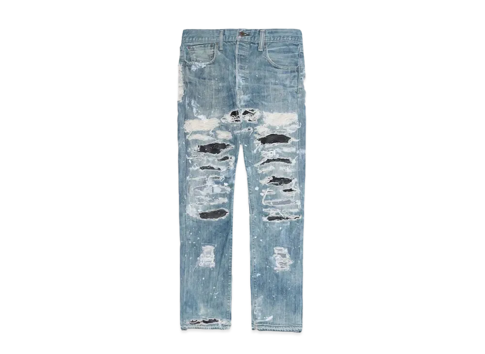 INNOCENCE NYC DESTROY LEATHER DENIM PANTS 34inch "Lt Denim"