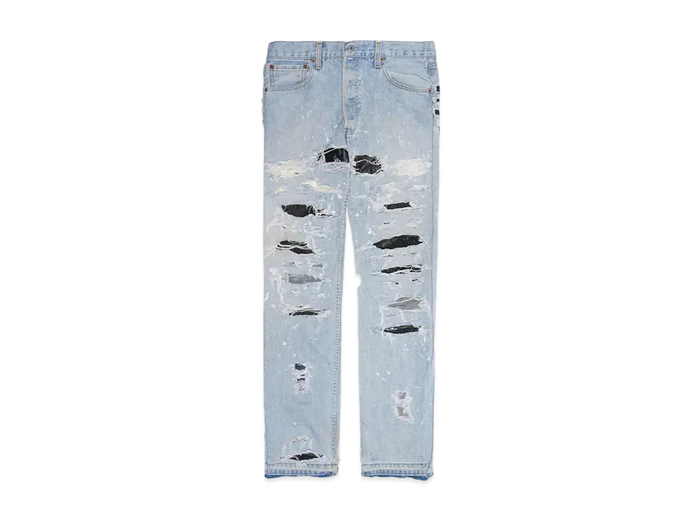 INNOCENCE NYC DESTROY LEATHER DENIM PANTS 33inch "Lt Denim"
