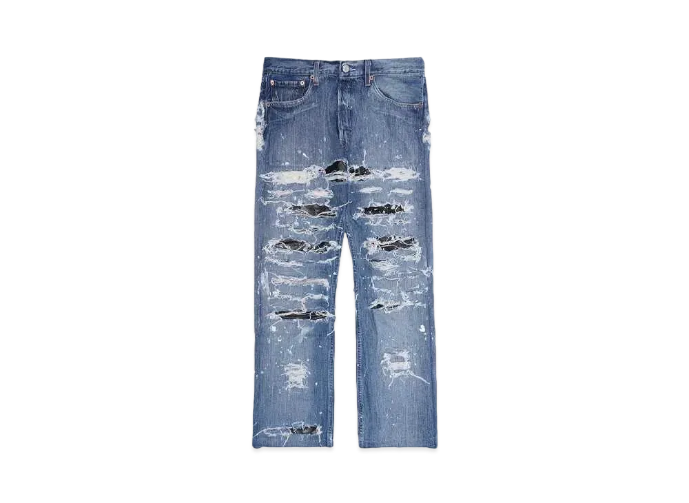 INNOCENCE NYC DESTROY LEATHER DENIM PANTS 32inch "Lt Denim"
