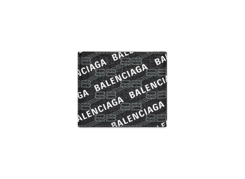 BALENCIAGA Signature Square Folded Wallet BB Monogram Coated Canvas and Allover Logo "Black"