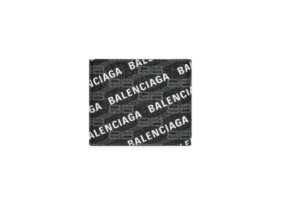 BALENCIAGA Signature Square Folded Wallet BB Monogram Coated Canvas and Allover Logo "Black"