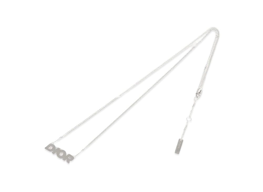 Dior HOMME Logo Plate Necklace "Silver"