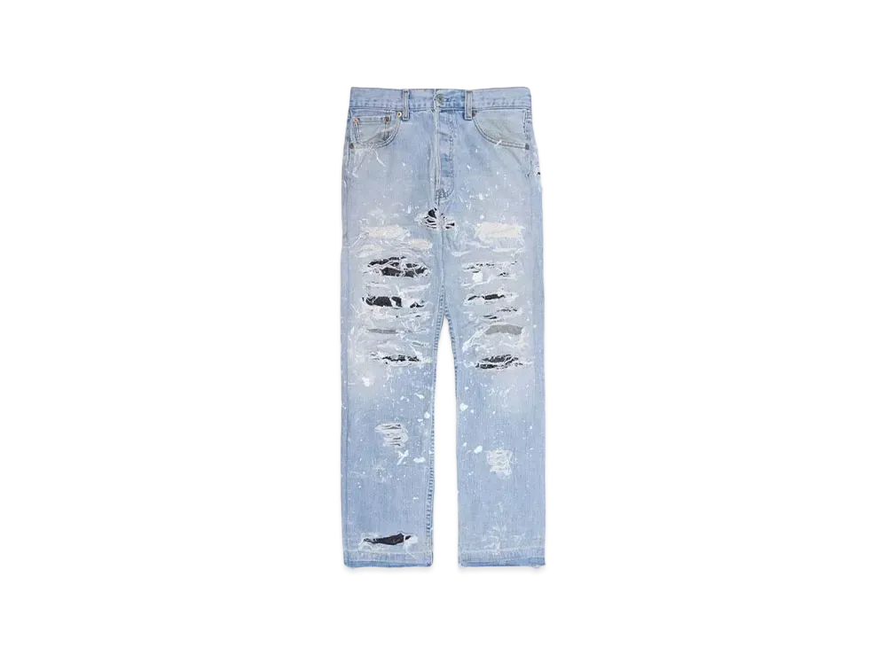 INNOCENCE NYC DESTROY LEATHER DENIM PANTS 32inch "Lt Denim"