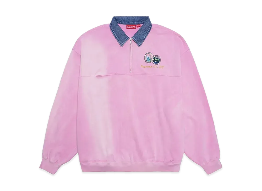 Supreme Denim Collar Half Zip Sweatshirt "Pink"