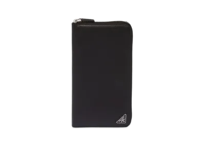 PRADA Saffiano Leather Zip Around Wallet "Black"