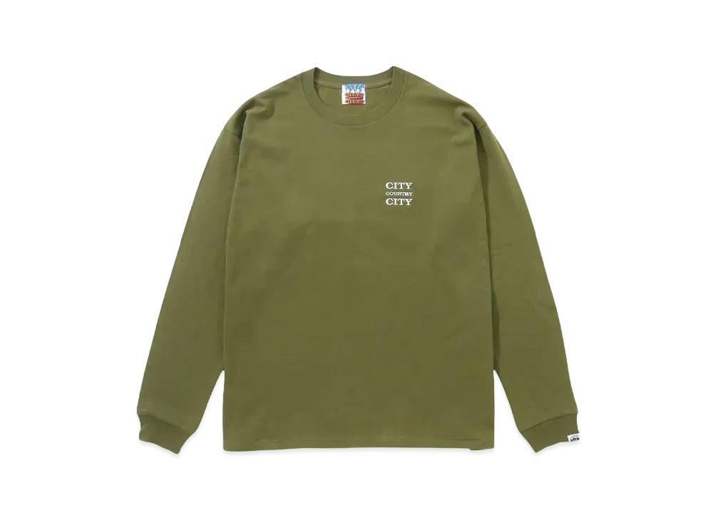CITY COUNTRY CITY EMBROIDERED LOGO COTTON L/S T-SHIRT "OLIVE"