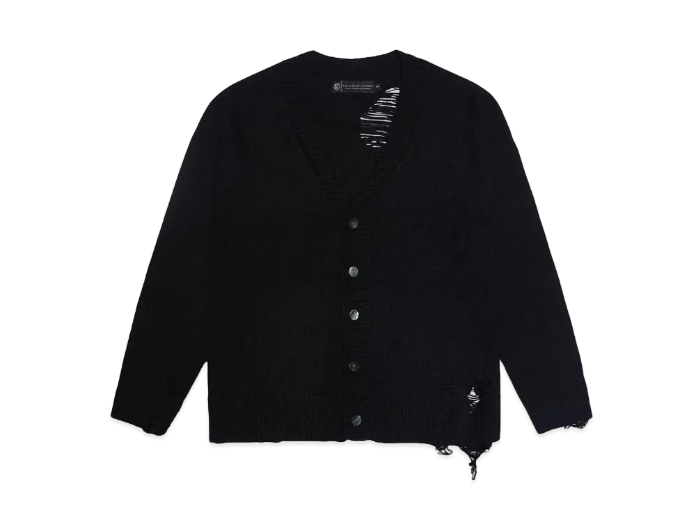 A GOOD BAD INFLUENCE Twisted Collar Distressed Cardigan "BLACK"