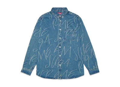 Supreme Handwriting Jacquard Denim Shirt "Washed Indigo"