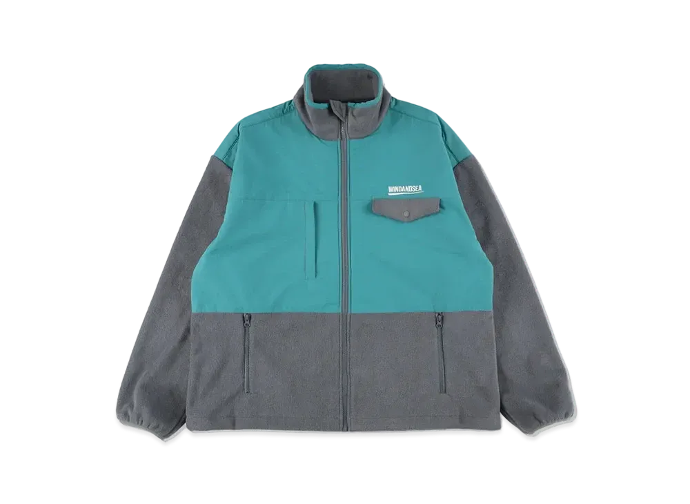 WIND AND SEA Fishnet Recycled Nylon Fleece Zip Up Blouson "Sea Foam"