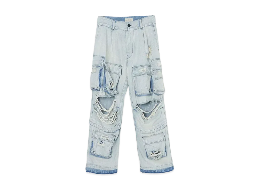 FORSOMEONE DAMAGE DENIM CARGO "INDIGO"