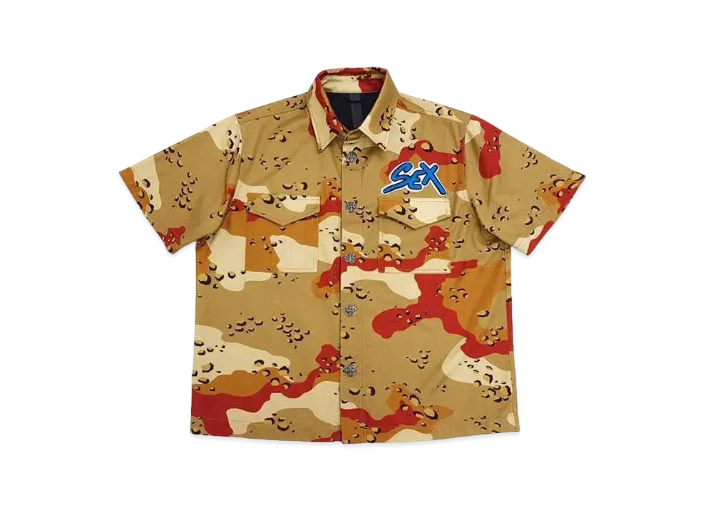 Chrome Hearts Matty Boy Sex Records Cross Ball Button S/S Shirt Camouflage "Brown"