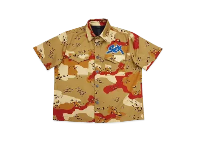 Chrome Hearts Matty Boy Sex Records Cross Ball Button S/S Shirt Camouflage "Brown"