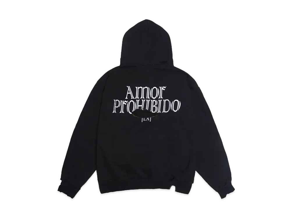 Amor Prohibido DISTRESSED LOGO HOODIE Exclusive for HYPE DROP "BLACK"