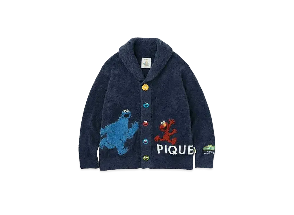 GELATO PIQUE x Sesame Street Unisex Jacquard Shawl Cardigan "Navy"